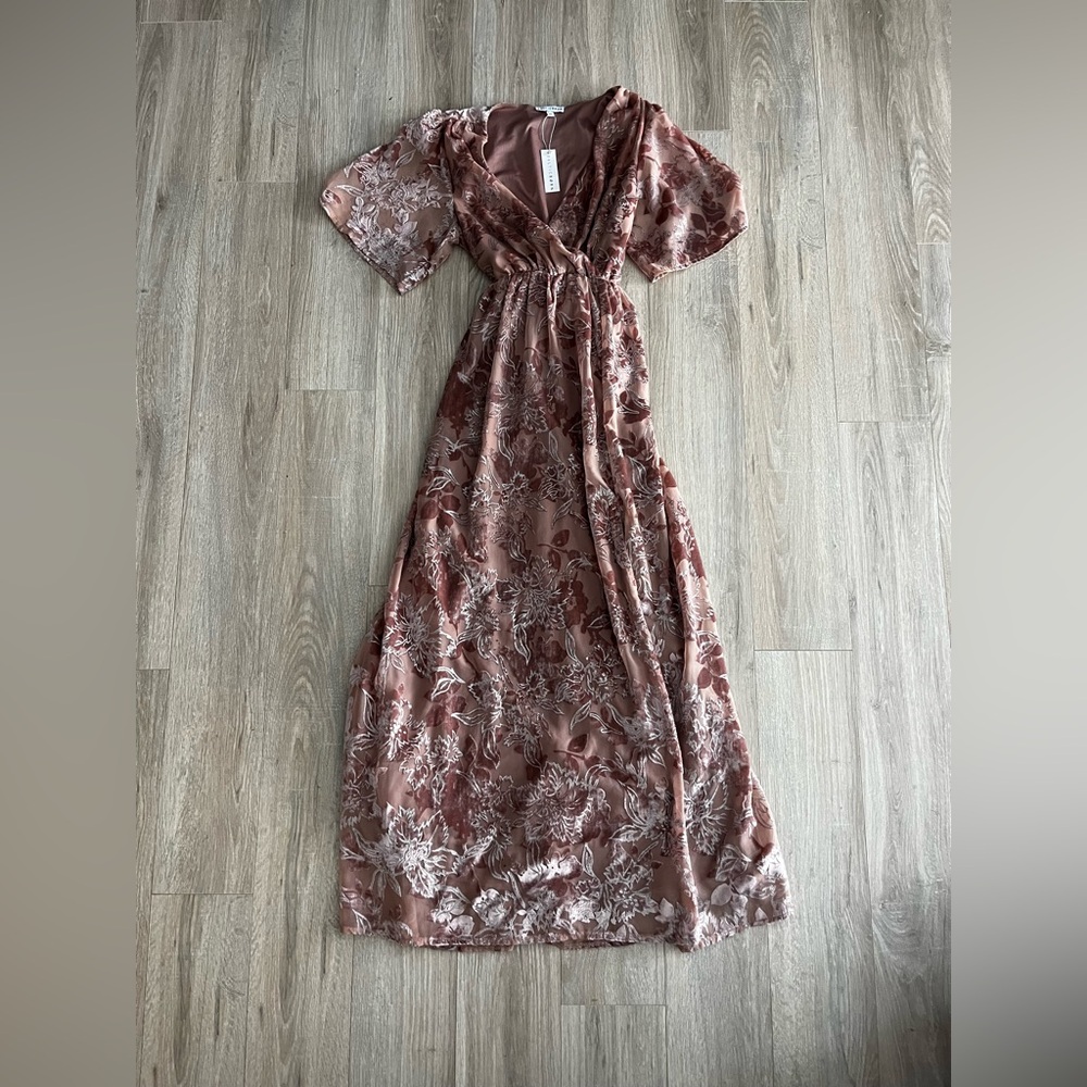 NWT Women’s Baltic Born Uma Velvet Burnout Maxi Dress Pink Floral - Size Medium - Picture 3 of 9